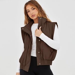 Women’s Cropped Puffer Vest Brown, Size Small
